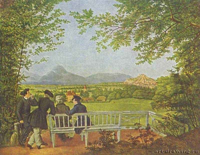 Перспектива с видом Зальцбургом. 1820 * - ХолстРомантизм, назарейцыГерманияДрезден. Картинная галерея