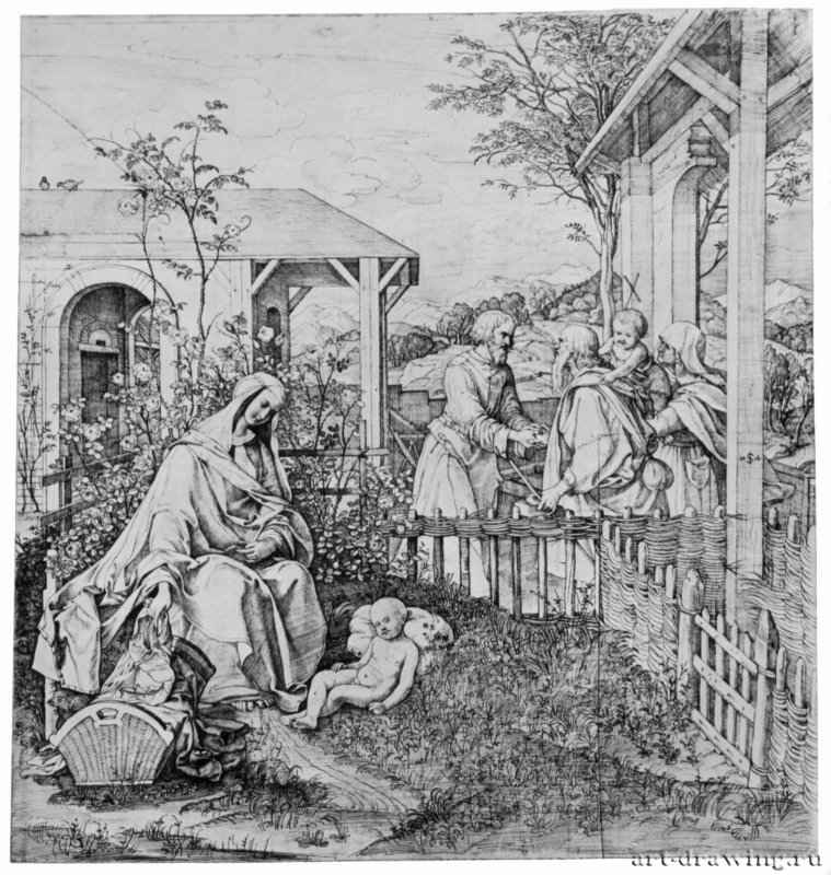Посещение родителями Иоанна родителей Иисуса, 1816 - 462 х 443 мм. Перо коричневым тоном, на бумаге. Дрезден. Гравюрный кабинет Государственных художественных собраний.