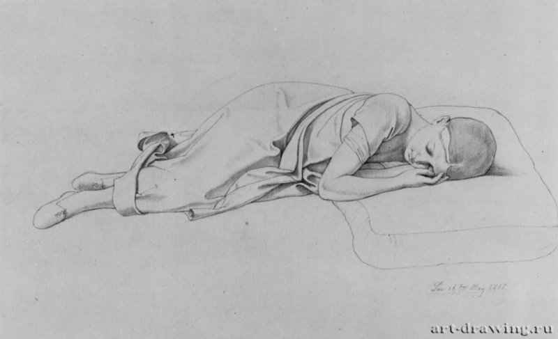 Спящая Мария Геллер, 1817 - 193 х 313 мм. Перо коричневым тоном, отмывка, по подготовке карандашом, на бумаге. Дрезден. Гравюрный кабинет Государственных художественных собраний.