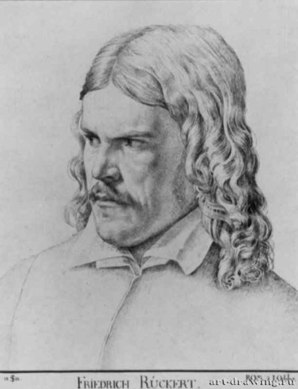 Портрет Фридриха Рюккерта, 1818 - 261 х 202 мм. Перо коричневым тоном по рисунку карандашом, отмывка коричневым тоном, на бумаге. Вена. Академия художеств, Собрание графики.