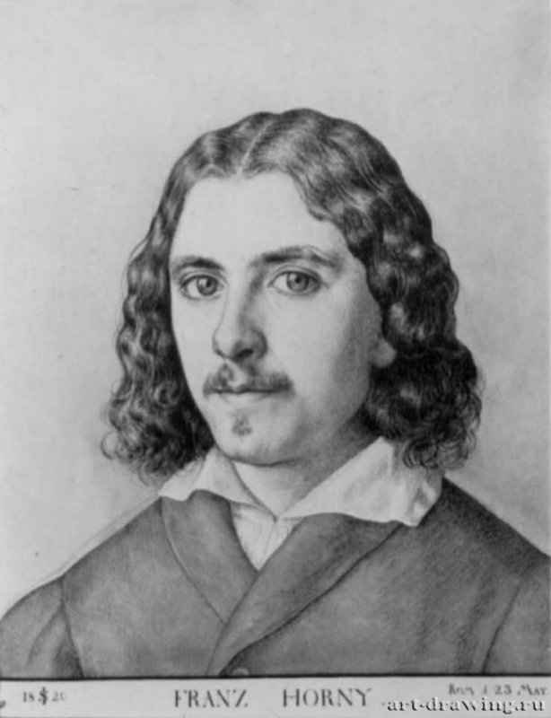 Портрет Франца Хорни. 1820 - 261 х 203 мм. Перо коричневым тоном по рисунку карандашом, отмывка коричневым тоном, на бумаге. Вена. Академия художеств, Собрание графики.