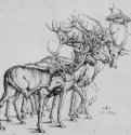 Пять оленeй в венках из листьев, 1816 - 222 х 251 мм. Перо черным и коричневым тоном по рисунку карандашом, на бумаге. Веймар. Музей замка, Собрание графики.