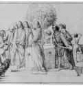 Пир в Кане, 1819 - 272 х 486 мм. Кисть коричневым тоном по подготовке карандашом, отмывка, на бумаге. Дрезден. Гравюрный кабинет Государственных художественных собраний.