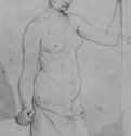 Стоящая обнаженная натурщица. 1820 - 446 х 281 мм. Перо коричневым тоном по рисунку карандашом, на бумаге. Дрезден. Гравюрный кабинет Государственных художественных собраний.
