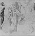 Три Марии у гроба. 1821 - 275 х 369 мм. Перо коричневым тоном, отмывка, по подготовке карандашом, на бумаге. Дрезден. Гравюрный кабинет Государственных художественных собраний.