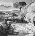 Винья Арчипрете в Олевано с видом на горы. 1821 - 230 x 305 мм. Перо и кисть сепией, по карандашу, на белой бумаге. Дрезден. Гравюрный кабинет Государственных художественных собраний.