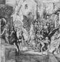 Император Карл и предводитель франков в Париже. 1822 - 1823 - 218 х 300 мм. Перо коричневым тоном, по подготовке карандашом, на бумаге. Лейпциг. Музей изобразительных искусств, Собрание графики.