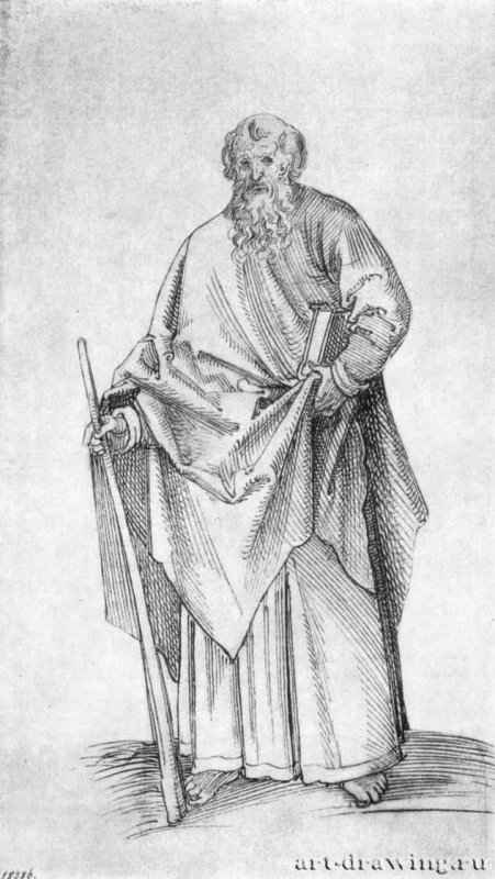Эскиз к серии Апостолы: апостол. 1509-1510 - 254 x 114 мм. Перо на бумаге. Лейпциг. Музей изобразительных искусств, Собрание графики. Германия.