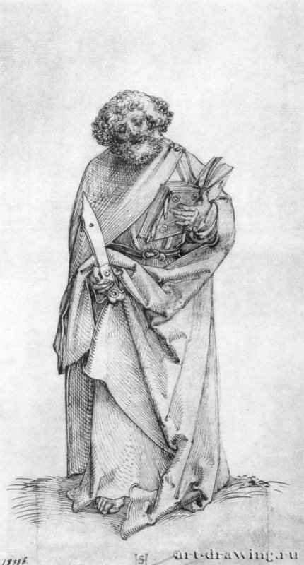 Эскиз к серии Апостолы: Святой Варфоломей. 1509-1510 - 244 x 119 мм. Перо на бумаге. Лейпциг. Музей изобразительных искусств, Собрание графики. Германия.