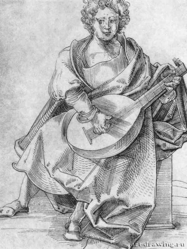 Лютнист. 1509-1510 - 190 x 146 мм. Перо на бумаге. Дессау. Ангальтская картинная галерея, Собрание графики. Германия.
