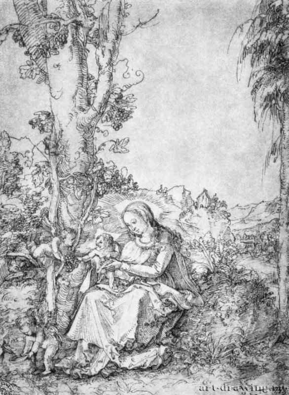 Отдых на пути в Египет. 1509-1510 - 267 x 195 мм. Перо на бумаге. Бремен. Кунстхалле, Гравюрный кабинет. Германия.