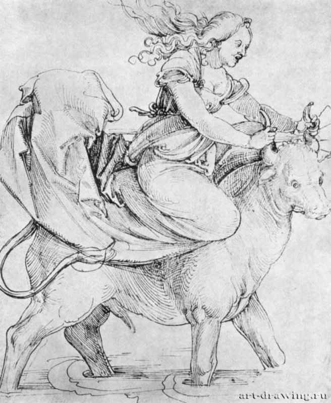 Похищение Европы. 1505-1507 - 200 x 162 мм. Перо на бумаге. Челтенхем. Собрание Фенвик. Германия.