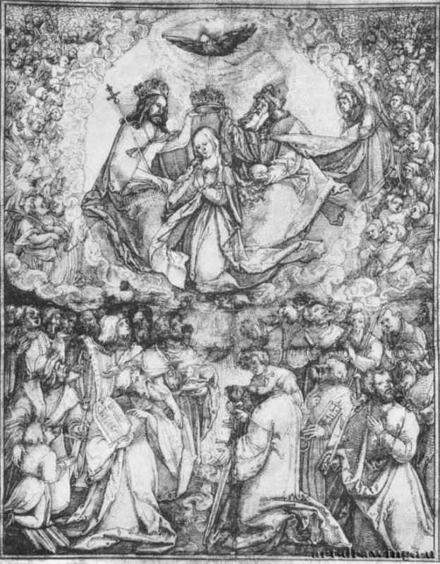 Коронование Марии. 1510 - 314 x 270 мм. Перо, акварель, на бумаге. Лондон. Британский музей, Отдел гравюры и рисунка. Германия.