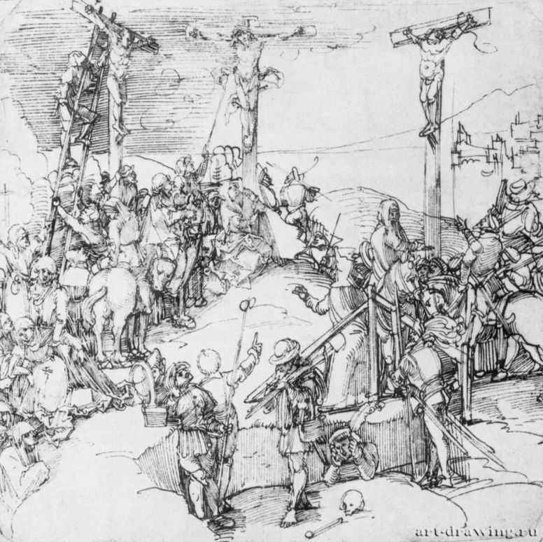 Этюд для Алтаря святого Фейта: Распятие Христа. 1505-1507 - 222 x 225 мм. Перо на бумаге. Франкфурт-на-Майне. Художественный институт Штеделя, Гравюрный кабинет. Германия.