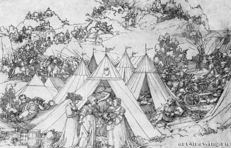 Смерть Олоферна. 1533-1536 - 195 x 299 мм. Перо на бумаге. Лондон. Университетский колледж. Германия.