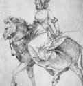 Женщина на лошади. 1510 - 294 x 214 мм. Перо на бумаге. Дрезден. Гравюрный кабинет Государственных художественных собраний. Германия.