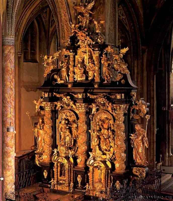 Двойной алтарь. 1675-1676 - Дерево, роспись, позолота. Зальцкаммергут. Церковь св. Вольфганга на Аберзее. Германия.