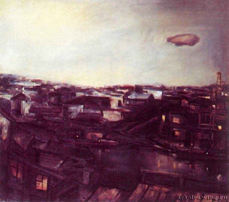 Дирижабль над городом. 1933 - 100,5 х 110 смХолст, маслоРоссияСанкт-Петербург 