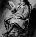 Сидящий читающий молодой человек. 1670 - 260 х 184 мм Кисть коричневым тоном, подсветка белым, на бумаге Париж Музей Коньяк-Жей Голландия
