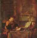 Ученый за книгами. 1671 - 64,5 x 49 смДуб, маслоБароккоНидерланды (Голландия)Будапешт. Венгерский музей изобразительных искусств