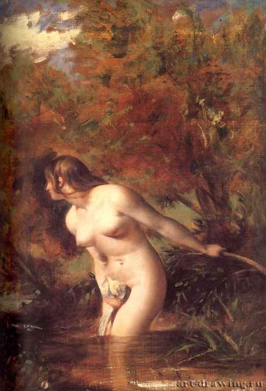 Мусидора: купальщица, встревоженная дуновением ветра. 1846 - 65,1 х 50,2. Холст, масло. Лондон. Галерея Тейт. Персонаж поэмы Дж. Томсона "Времена года", 1727. Очень популярный мотив в английской живописи 1840-х.