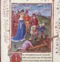 Турино-Миланский часослов, сцена: обретение Святого Креста. 1422-24 - 28 x 19 смПергаментВозрождениеНидерландыТурин. Муниципальный музейМиниатюра в так называемом 'Турино-миланском часослове'; первоначально предназначался для Жана де Франса, герцога Беррийского, в 1412-1413 происходит разделение книги и смена владельца, иллюминирование в течение 15 века, приписывается ван Эйку