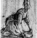 Стоящая на коленях молодая женщина с корзиной. 1600 - 270 х 240 мм. Черный и белый мел, на грунтованной винно-красным тономбумаге. Флоренция. Библиотека Маручеллиана. Италия.