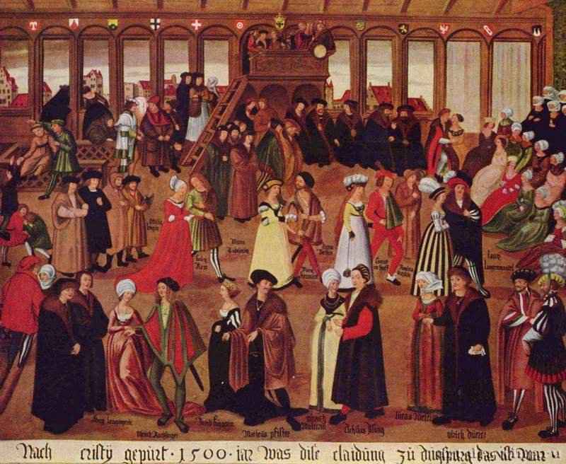 Танцы аугсбургских патрициев. 1500 * (художник) - 95,5 x 119 смХолст, маслоВозрождениеГерманияАугсбург. Государственная галерея, городское художественное собрание