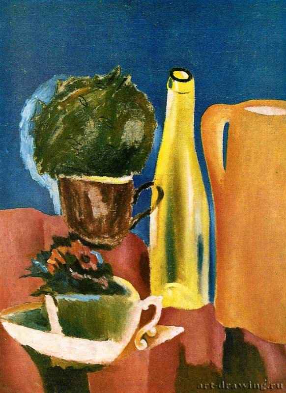 Оранжевый молочник и бутылка. 1936 - 1939 - 45,5 x 33,5 см. Холст, масло. Россия.