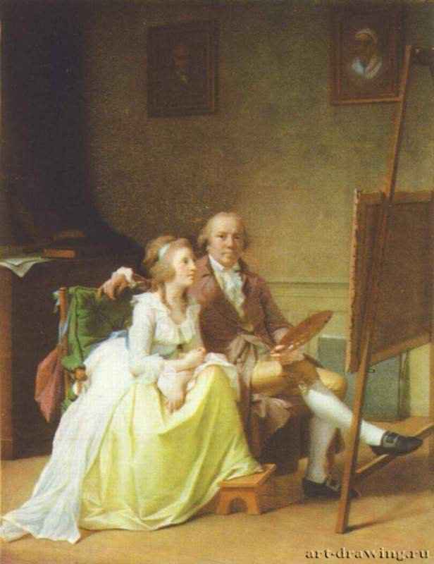 Автопортрет с женой. 1791 - 52,5 x 41,5 смДеревоРококоДанияКопенгаген. Государственный художественный музей