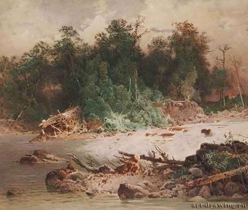 Горный поток, 1869 г. - Акварель, карандаш; 55,9 x 63 см. Оттава. Национальная галерея Канады. Канада.
