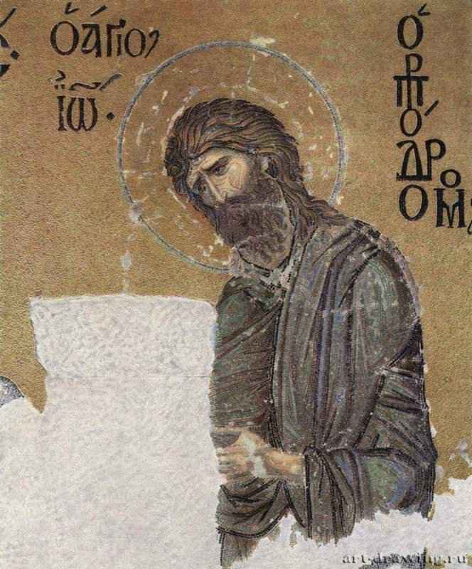 Мозаики в Айя София, Деисус. Деталь: Иоанн Креститель, фрагмент (12 век) - Мозаика. Византийское искусство. Византия. Стамбул. Айя София. Константинопольская мастерская, мозаика южных хоров.