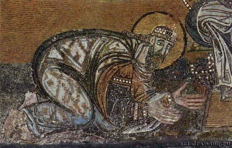 Мозаики в Айя София, Христос Вседержитель и император Лев VI (886-912). Деталь: на Льва Шестого снисходит божественная мудрость - Конец 9 векаМозаикаВизантияСтамбул. Айя СофияКонстантинопольская школа