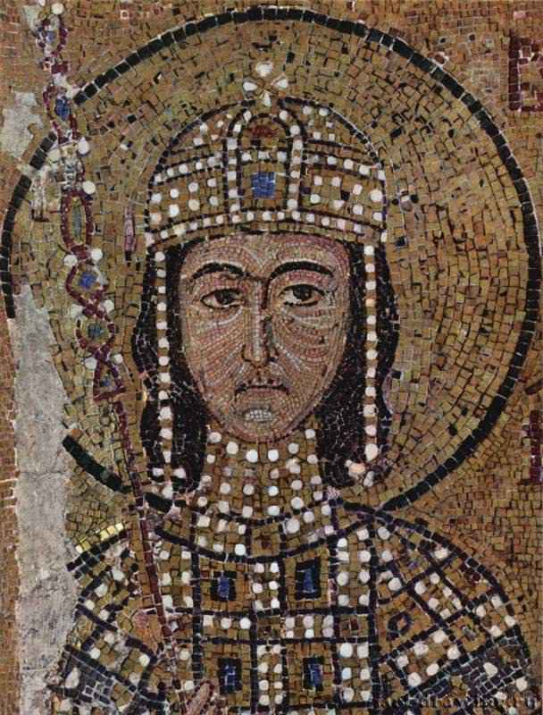 Мозаики в Айя София, изображение Алексия, сына императора Иоанна Второго и императрицы Ирины - 1122 *МозаикаВизантияСтамбул. Айя СофияКонстантинопольская школа, мозаика на колонне у южных хоров