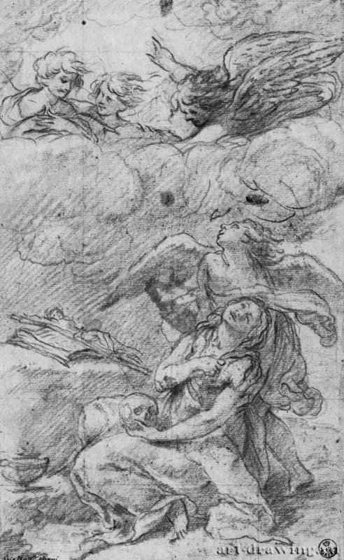 Экстаз святой Марии Магдалины. 1629 - 261 х 163 мм Сангина на белой бумаге, разметка на квадраты черным мелом Флоренция Уффици, Кабинет рисунков и гравюр Италия