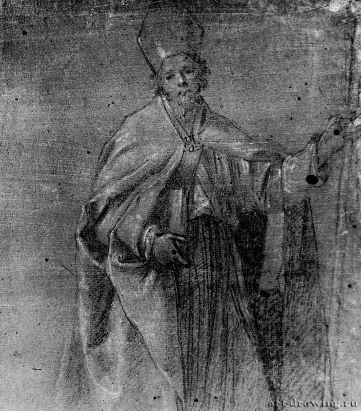Этюд к образу епископа. 1621 - 306 х 266 мм Черный и белый мел на грунтованной оливково-зеленым тоном бумаге Санкт-Петербург Эрмитаж, Гравюрный кабинет Италия