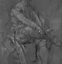 Сидящий юноша. Первая половина 17 века - 394 х 268 мм Черный и белый мел на темно-красной грунтованной бумаге Флоренция Уффици, Кабинет рисунков и гравюр Италия