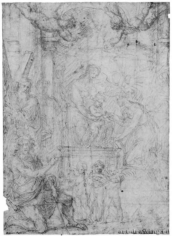 Обручение святой Екатерины. 1617 - 395 х 274 мм Сангина на белой бумаге Амстердам Рейксмузеум, Государственный кабинет гравюр Италия