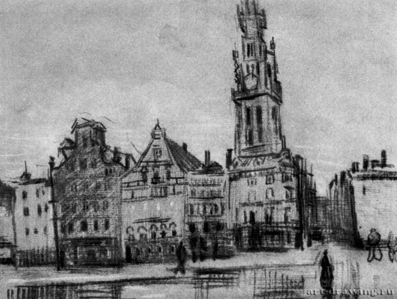 Большой рынок в Антверпене. 1885 - 225 х 300 мм. Мел на бумаге. Амстердам. Городской музей. Нидерланды.