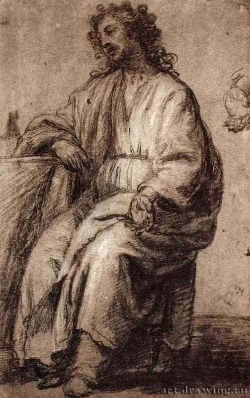 Этюд для фигуры сидящего Христа. 1620 - 388 х 247 мм Черный мел на коричневой бумаге Нью-Йорк Собрание Вильденштейн Испания