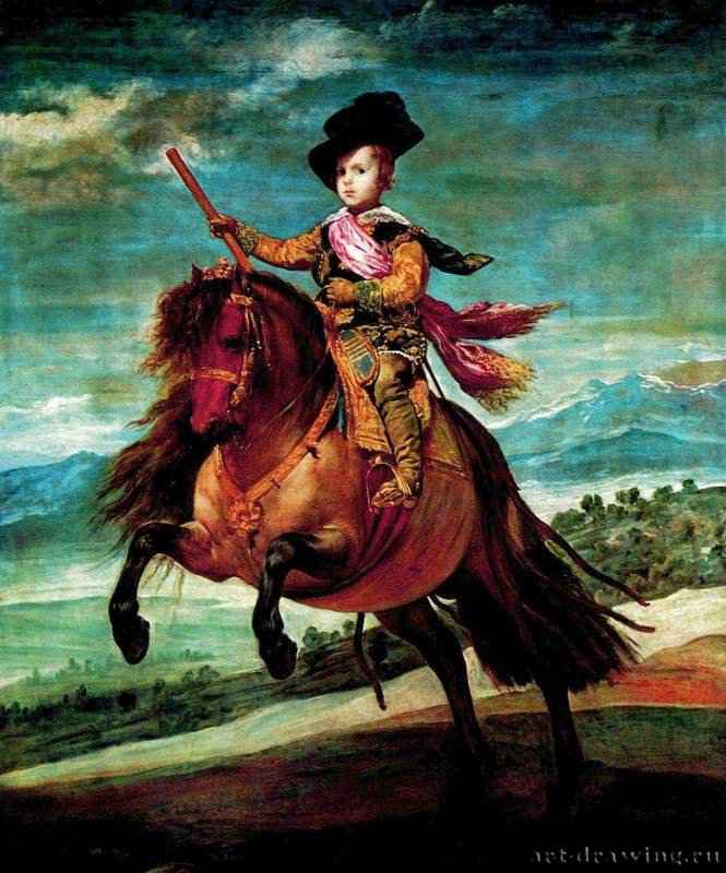 Конный портрет принца Балтазара Карлоса - 1634-1635209 x 173 смХолст, маслоБароккоИспанияМадрид. ПрадоЗаказчик - Филипп IV, (ср. Конные портреты его родителей); картина предназначалась для Большого зала дворца Буэн Ретиро (обе - Мадрид)