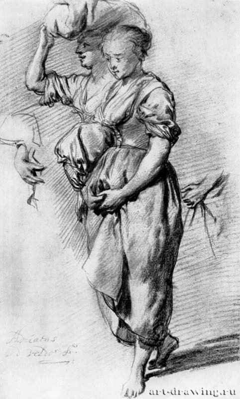 Две крестьянские девушки. Вторая половина 17 века - Сангина на бумаге 305 x 185 мм Нидерландский институт Париж
