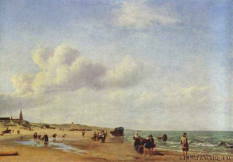 Побережье в Схевенингене. 1658 - 50 x 74 см Холст, масло Барокко Нидерланды (Голландия) Кассель. Картинная галерея