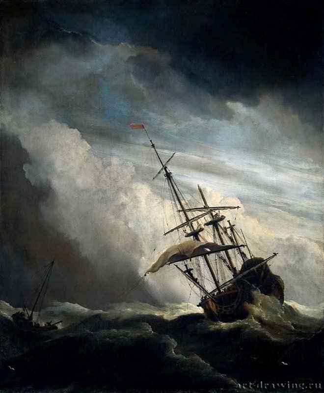 Корабль в шторм. 1680 - Холст, масло 77 x 63,5 Риксмузеум Амстердам