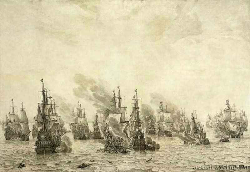 Битва при Ливорно. 1655 - Тушь, бумага, масло, перо 114 x 160 Риксмузеум Амстердам