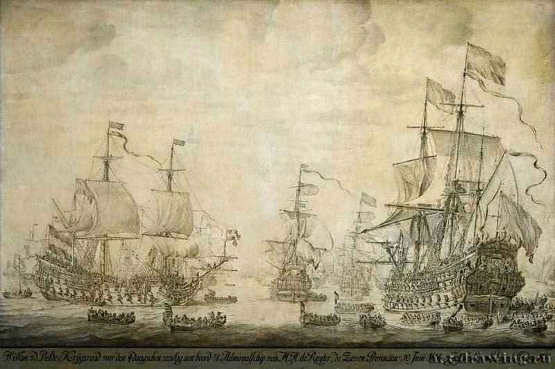 Военный совет на борту "Семи провинций". 1666-1667 - Тушь, бумага 117 x 175 Риксмузеум Амстердам