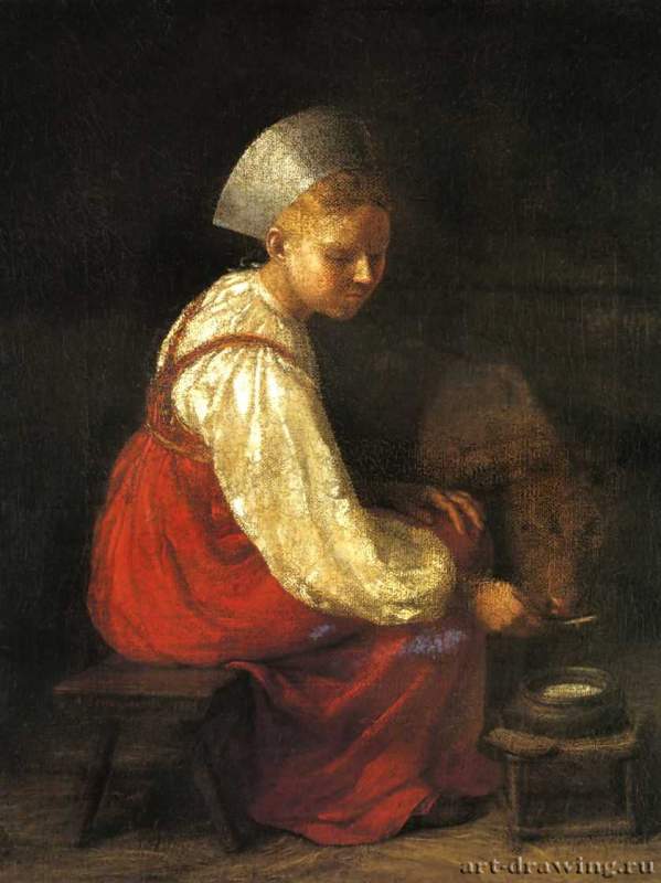 Девушка с теленком, 1829 г. - Холст, масло; 37 х 31,5 см. Частное собрание. Россия.