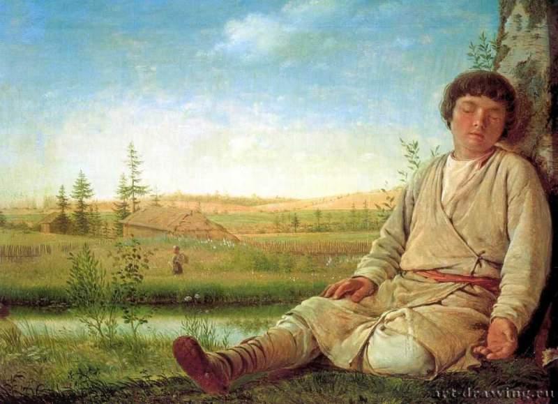 Спящий пастушок, 1823 - 1826 г. - Дерево, масло; 27,5 х 36,5 см. Академизм. Санкт-Петербург. Государственный Русский музей. Россия.