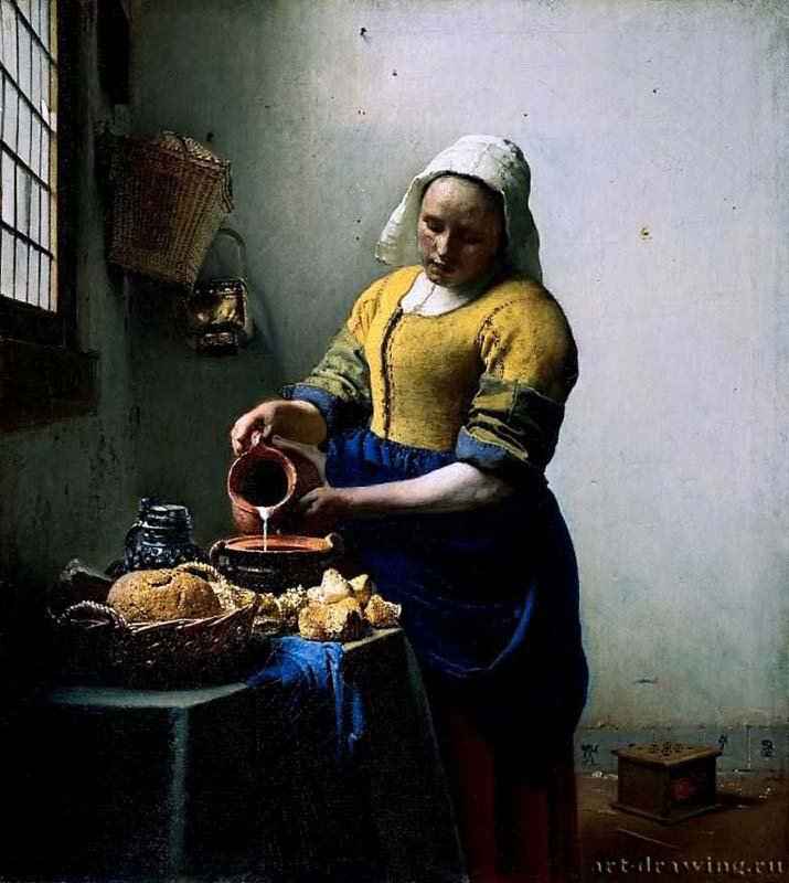 Служанка, наливающая молоко - 1658-166045,5 x 41 смХолст, маслоБароккоНидерланды (Голландия)Амстердам. Рейксмузеум