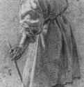 Идущий мужчина с палкой, фигура со спины. 1640 - 359 x 276 мм. Черный и белый мел на бежевой бумаге. Франкфурт. Художественный институт Штеделя, Гравюрный кабинет. Франция.